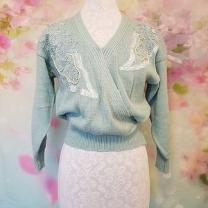 Vintage 80s/90s Baby Blue Jaclyn Smith Sweater with Pearl Beads